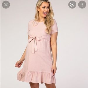 PinkBlush Pink Waist Tie Ruffle Hem Linen Maternity Dress